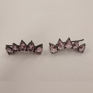 Nwot Black Rhodium And Pink Teardrop Ear Crawlers By Pretty Bird